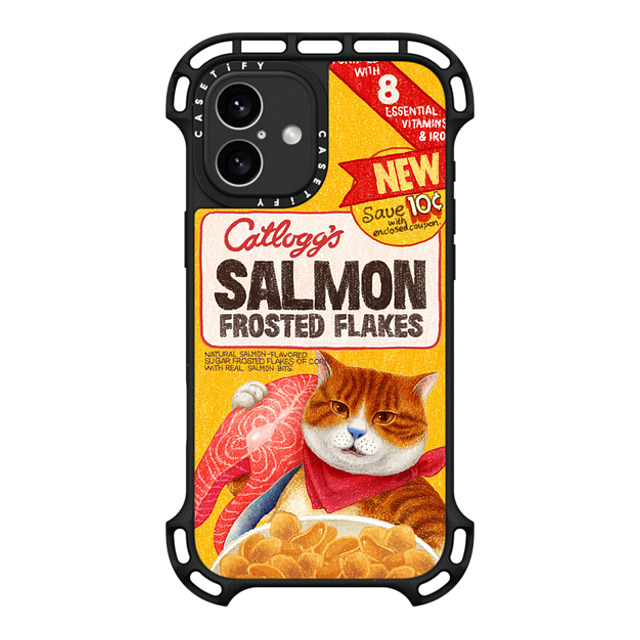 Nyangsongi x CASETiFY iPhone 16 Plus ケース ブラック ウルトラ バウンスケース MagSafe対応 Catllogg's SALMON