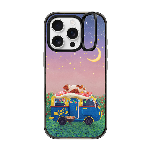 Nyangsongi x CASETiFY iPhone 16 Pro ケース ブラック インパクトリングスタンドケース MagSafe対応 Summer camp