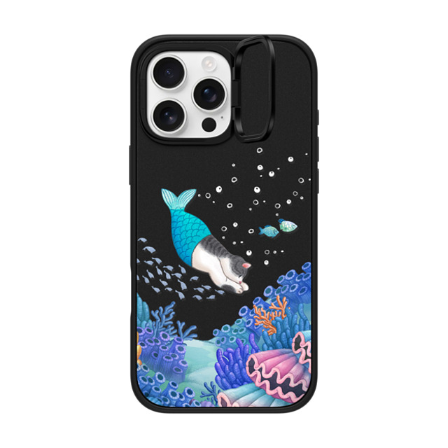 Nyangsongi x CASETiFY iPhone 16 Pro Max ケース マットブラック インパクトリングスタンドケース MagSafe対応 mermaid in the sea