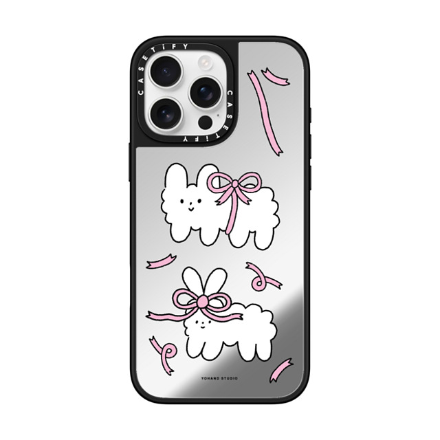 Yohand Studio x CASETiFY iPhone 16 Pro Max ケース Silver on Black ミラーケース MagSafe対応 Ribbon Dog Cloud