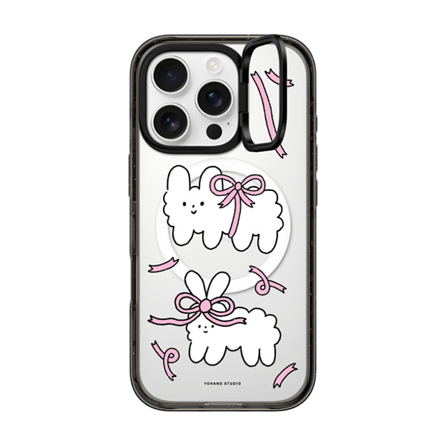 Yohand Studio x CASETiFY iPhone 16 Pro ケース ブラック インパクトリングスタンドケース MagSafe対応 Ribbon Dog Cloud