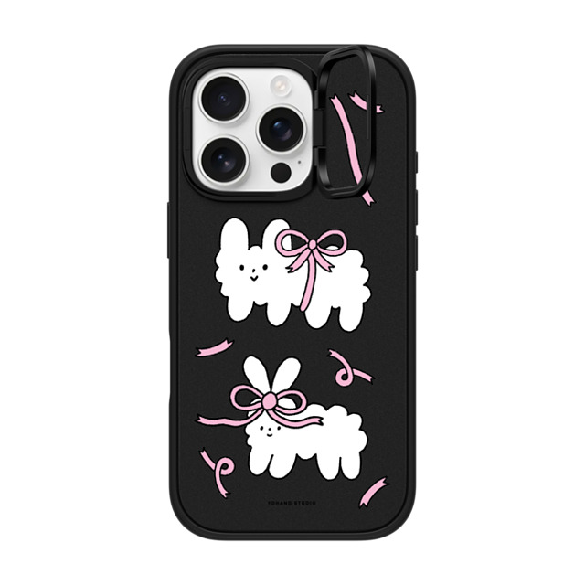 Yohand Studio x CASETiFY iPhone 16 Pro ケース マットブラック インパクトリングスタンドケース MagSafe対応 Ribbon Dog Cloud