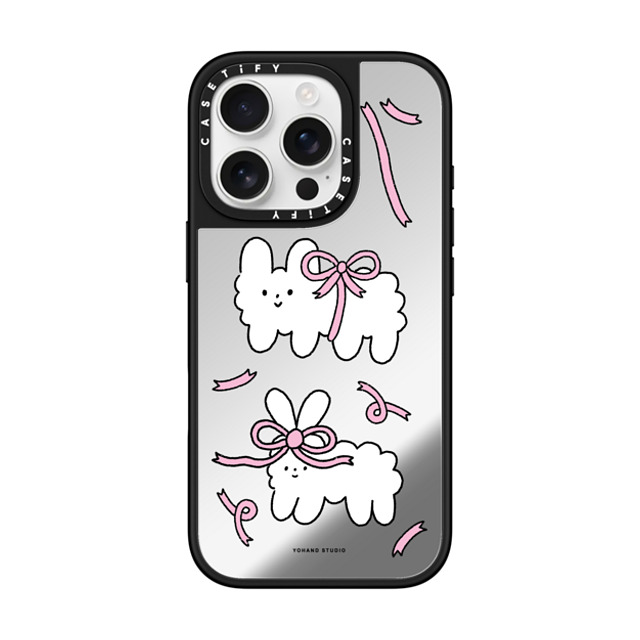 Yohand Studio x CASETiFY iPhone 16 Pro ケース Silver on Black ミラーケース MagSafe対応 Ribbon Dog Cloud