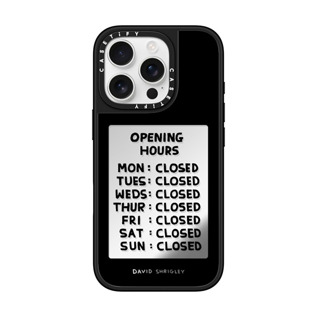 davidshrigley x CASETiFY iPhone 16 Pro Case Quote,Fine Art Silver on Black ミラーケース MagSafe対応 OPENING HOURS Phone Case Back to School davidshrigley x CASETiFY iPhone 16 Pro Case Quote,Fine Art Silver on Black ミラーケース MagSafe対応 OPENING HOURS Phone Case Back to School