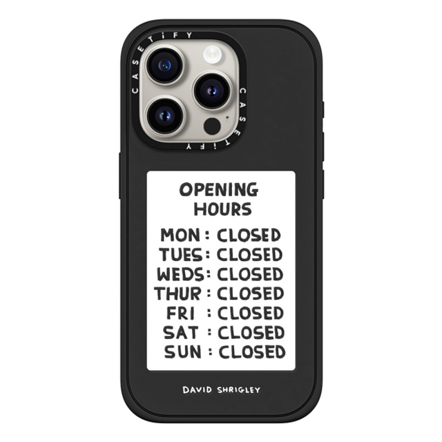 davidshrigley x CASETiFY iPhone 15 Pro ケース Quote,Fine Art マットブラック インパクトケース MagSafe対応 OPENING HOURS Phone Case Back to School davidshrigley x CASETiFY iPhone 15 Pro ケース Quote,Fine Art マットブラック インパクトケース MagSafe対応 OPENING HOURS Phone Case Back to School