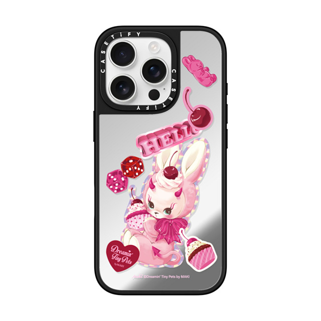 Dreamin Tiny Pets by MAKI x CASETiFY iPhone 16 Pro ケース Cherry,Cartoon Silver on Black ミラーケース MagSafe対応 Cupcake Devil Mother's Day Dreamin Tiny Pets by MAKI x CASETiFY iPhone 16 Pro ケース Cherry,Cartoon Silver on Black ミラーケース MagSafe対応 Cupcake Devil Mother's Day