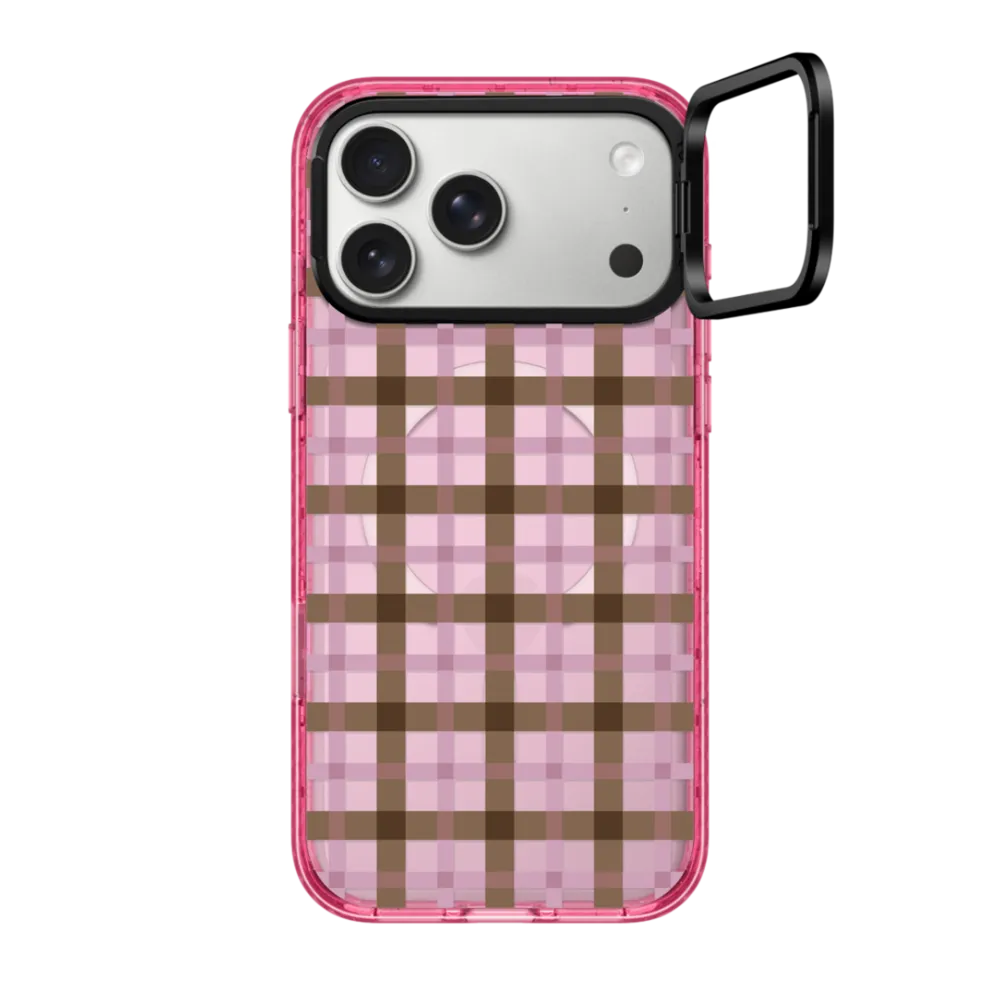 Impact Ring Stand iPhone 17 Pro Max Case MagSafe Compatible - Brown Pink Plaid