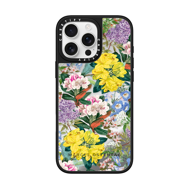 Marcel Ostertag x CASETiFY iPhone 16 Pro Max ケース Silver on Black ミラーケース MagSafe対応 Tropical Flowers