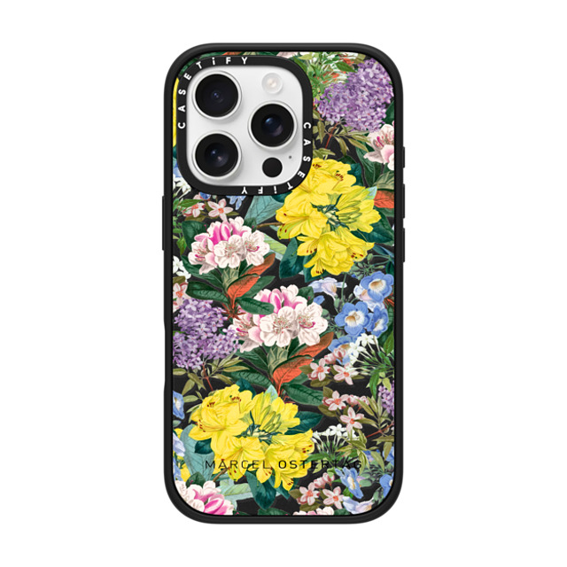 Marcel Ostertag x CASETiFY iPhone 16 Pro Case Matte Black Impact Case MagSafe Compatible Tropical Flowers