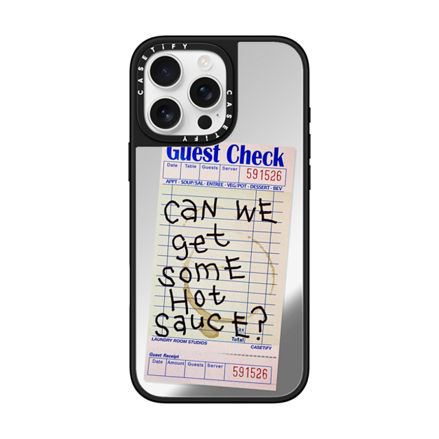 Laundry Room Studios x CASETiFY iPhone 16 Pro Max ケース Silver on Black ミラーケース MagSafe対応 The Hot Sauce