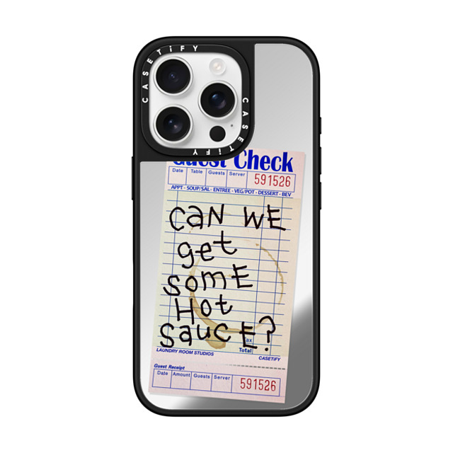 Laundry Room Studios x CASETiFY iPhone 16 Pro ケース Silver on Black ミラーケース MagSafe対応 The Hot Sauce