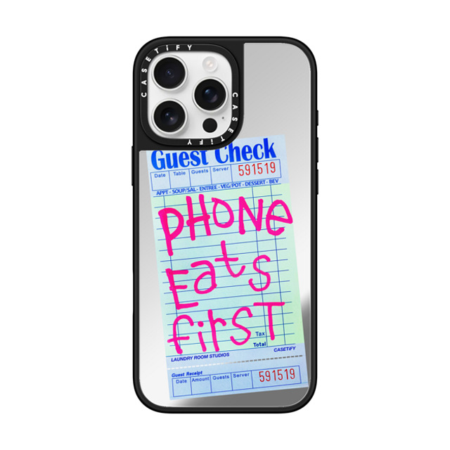 Laundry Room Studios x CASETiFY iPhone 16 Pro Max ケース Silver on Black ミラーケース MagSafe対応 The Other Phone Eats First