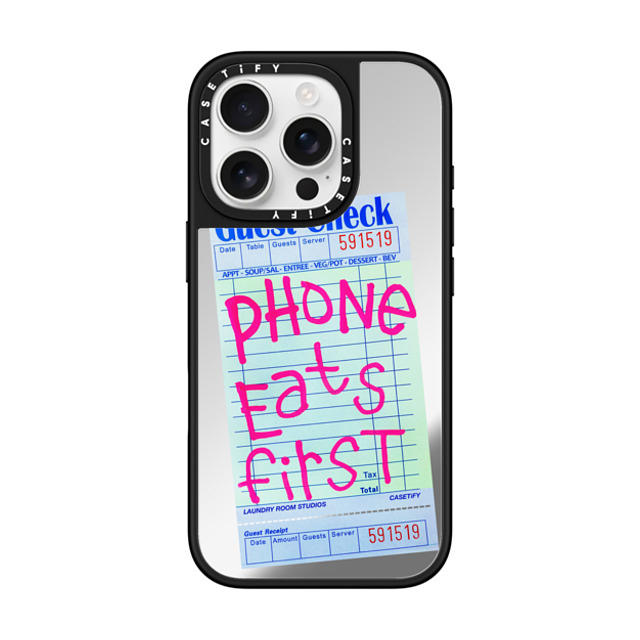 Laundry Room Studios x CASETiFY iPhone 16 Pro ケース Silver on Black ミラーケース MagSafe対応 The Other Phone Eats First