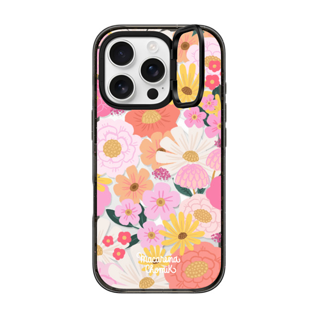 Macarena Chomik x CASETiFY iPhone 16 Pro ケース ブラック インパクトリングスタンドケース MagSafe対応 Floral Joy by Macarena Chomik