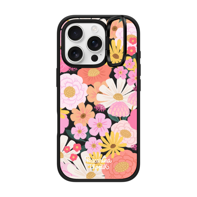 Macarena Chomik x CASETiFY iPhone 16 Pro ケース マットブラック インパクトリングスタンドケース MagSafe対応 Floral Joy by Macarena Chomik