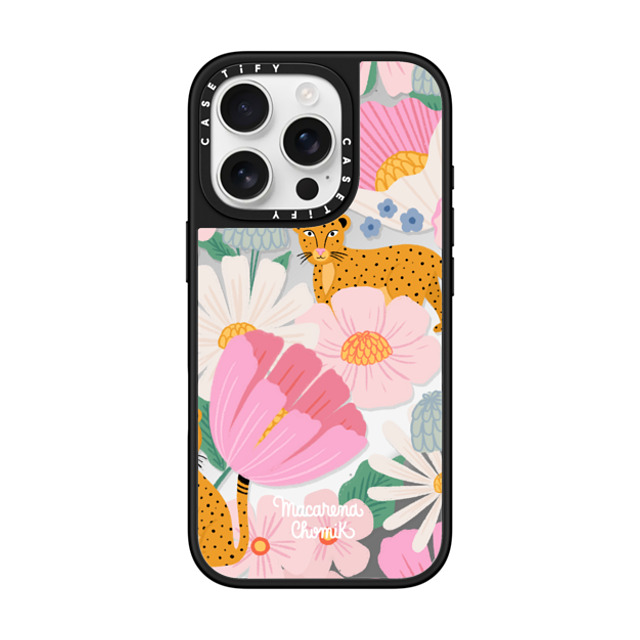 Macarena Chomik x CASETiFY iPhone 16 Pro ケース Floral,Leopard Silver on Black ミラーケース MagSafe対応 Safari by Macarena Chomik Back to School Macarena Chomik x CASETiFY iPhone 16 Pro ケース Floral,Leopard Silver on Black ミラーケース MagSafe対応 Safari by Macarena Chomik Back to School