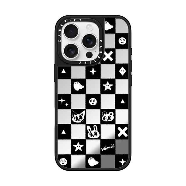 Raimochi x CASETiFY iPhone 16 Pro Case Cat,Checkered Silver on Black ミラーケース MagSafe対応 Be Cool Back to School Raimochi x CASETiFY iPhone 16 Pro Case Cat,Checkered Silver on Black ミラーケース MagSafe対応 Be Cool Back to School