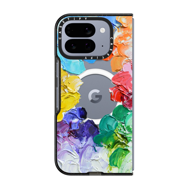 Ann Marie Coolick x CASETiFY Pixel 10 Pro Fold Case Floral,Fine Art Black Impact Magnetic Case Rainbow Color Wheel
