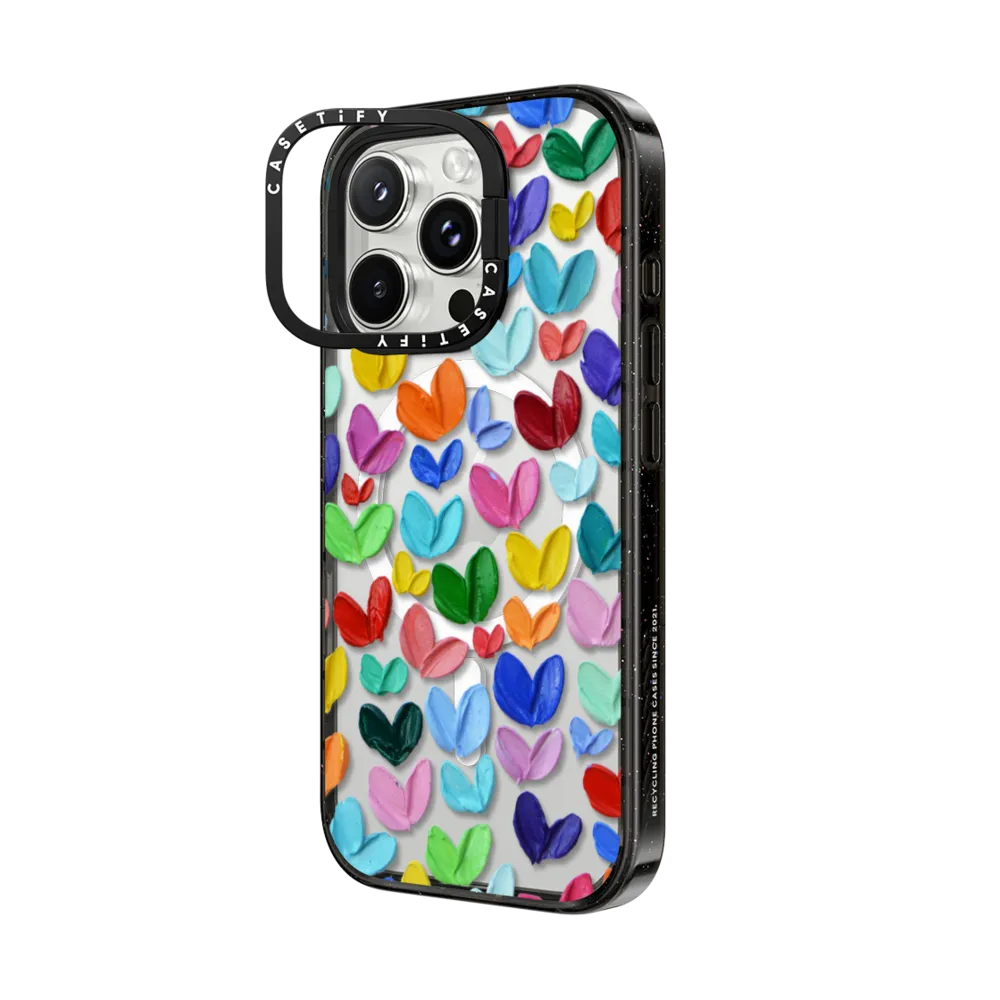 Impact Ring Stand iPhone 16 Pro Max Case MagSafe Compatible - Polka Daub Hearts Confetti