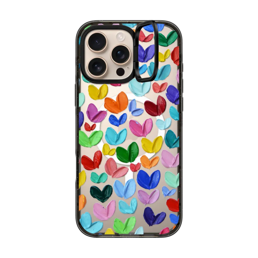 Impact Ring Stand iPhone 16 Pro Max Case MagSafe Compatible - Polka Daub Hearts Confetti
