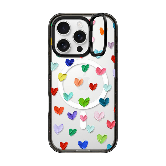 Ann Marie Coolick x CASETiFY iPhone 16 Pro ケース ブラック インパクトリングスタンドケース MagSafe対応 Polka Daub Hearts