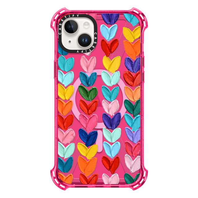 Ann Marie Coolick x CASETiFY iPhone 14 Plus Case Bubble Gum バウンスケース Clear Polka Daub Hearts Ann Marie Coolick x CASETiFY iPhone 14 Plus Case Bubble Gum バウンスケース Clear Polka Daub Hearts