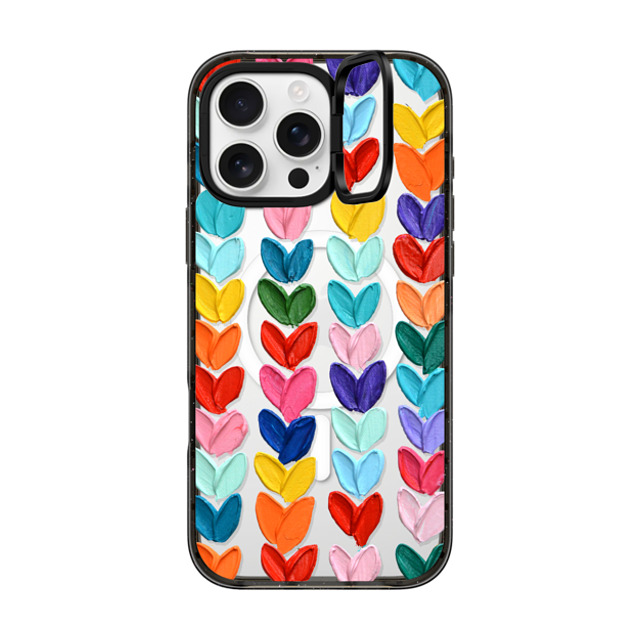 Ann Marie Coolick x CASETiFY iPhone 16 Pro Max ケース ブラック インパクトリングスタンドケース MagSafe対応 Clear Polka Daub Hearts