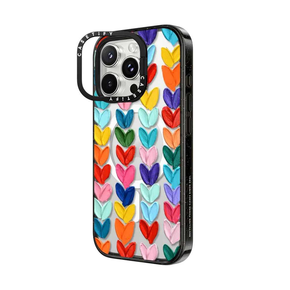 Impact Ring Stand iPhone 16 Pro Max Case MagSafe Compatible - Clear Polka Daub Hearts