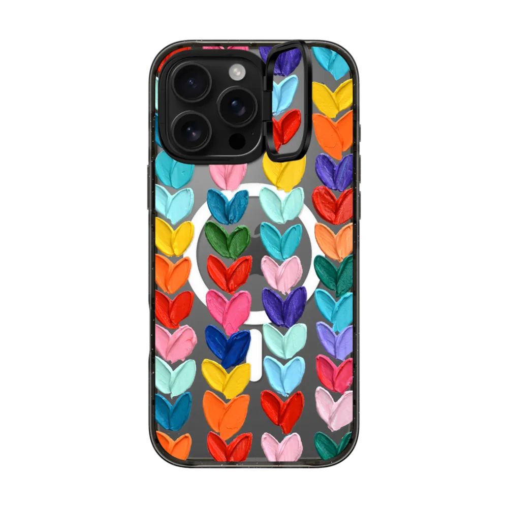 Impact Ring Stand iPhone 16 Pro Max Case MagSafe Compatible - Clear Polka Daub Hearts