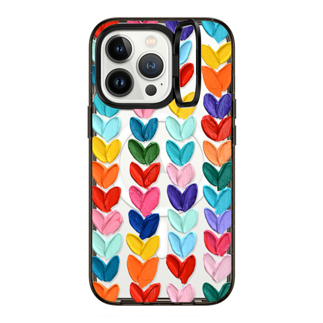 Ann Marie Coolick x CASETiFY iPhone 13 Pro ケース ブラック インパクトリングスタンドケース MagSafe対応 Clear Polka Daub Hearts