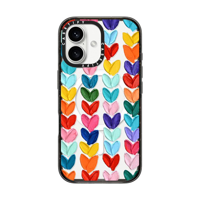 Ann Marie Coolick x CASETiFY iPhone 16 ケース ブラック インパクトケース MagSafe対応 Clear Polka Daub Hearts