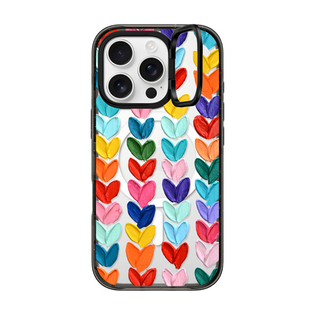 Ann Marie Coolick x CASETiFY iPhone 16 Pro ケース ブラック インパクトリングスタンドケース MagSafe対応 Clear Polka Daub Hearts