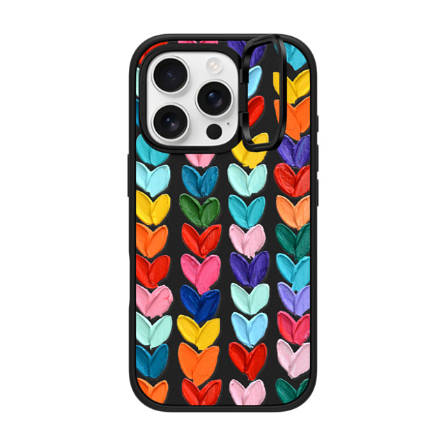 Ann Marie Coolick x CASETiFY iPhone 16 Pro ケース マットブラック インパクトリングスタンドケース MagSafe対応 Clear Polka Daub Hearts