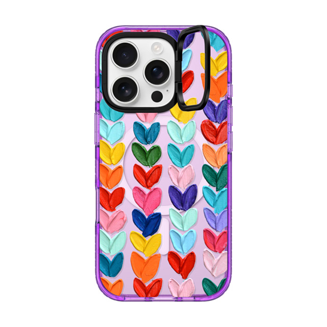 Ann Marie Coolick x CASETiFY iPhone 16 Pro ケース パープル インパクトリングスタンドケース MagSafe対応 Clear Polka Daub Hearts