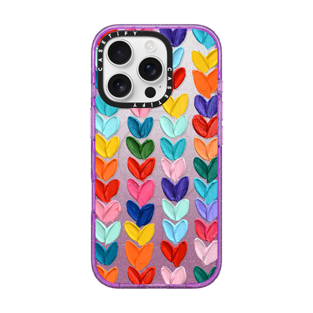 Ann Marie Coolick x CASETiFY iPhone 16 Pro ケース Glitter Purple インパクトケース MagSafe対応 Clear Polka Daub Hearts