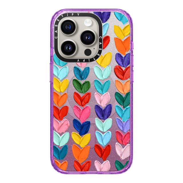 Ann Marie Coolick x CASETiFY iPhone 15 Pro ケース Glitter Purple インパクトケース MagSafe対応 Clear Polka Daub Hearts