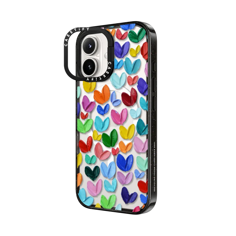 Impact Ring Stand iPhone 16 Case MagSafe Compatible - Polka Daub Hearts Confetti