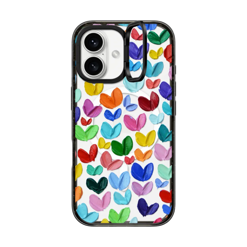 Impact Ring Stand iPhone 16 Case MagSafe Compatible - Polka Daub Hearts Confetti