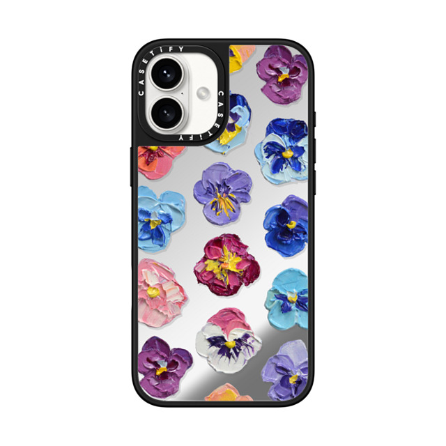 Ann Marie Coolick x CASETiFY iPhone 16 Plus ケース Silver on Black ミラーケース MagSafe対応 Summer Pansy Flowers