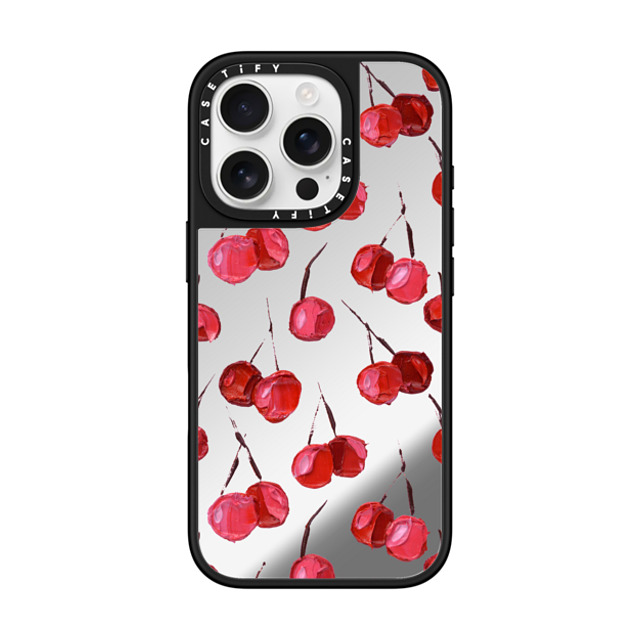 Ann Marie Coolick x CASETiFY iPhone 16 Pro ケース Silver on Black ミラーケース MagSafe対応 Bing Cherry