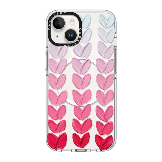 Ann Marie Coolick x CASETiFY iPhone 14 ケース クリア クリア ケース MagSafe対応 Pink Polka Daub Hearts