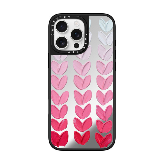 Ann Marie Coolick x CASETiFY iPhone 16 Pro Max ケース Silver on Black ミラーケース MagSafe対応 Pink Polka Daub Hearts