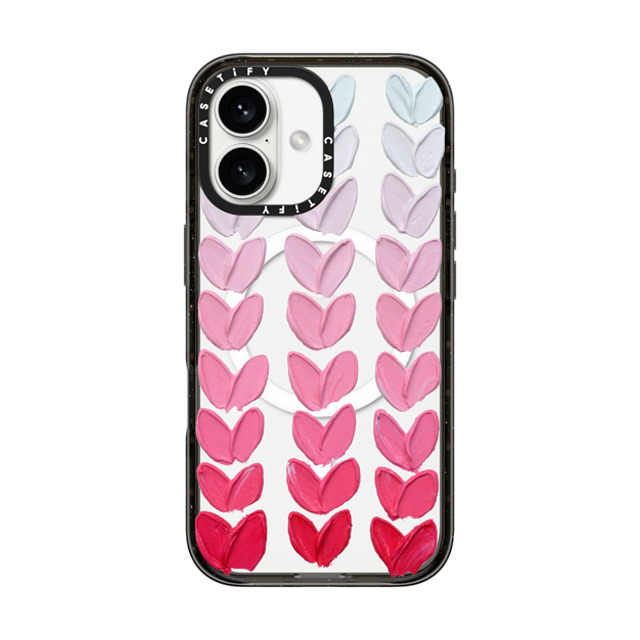 Ann Marie Coolick x CASETiFY iPhone 16 ケース ブラック インパクトケース MagSafe対応 Pink Polka Daub Hearts