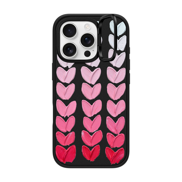 Ann Marie Coolick x CASETiFY iPhone 16 Pro ケース マットブラック インパクトリングスタンドケース MagSafe対応 Pink Polka Daub Hearts