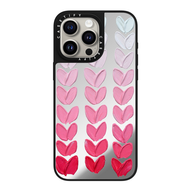 Ann Marie Coolick x CASETiFY iPhone 15 Pro Max ケース Silver on Black ミラーケース MagSafe対応 Pink Polka Daub Hearts