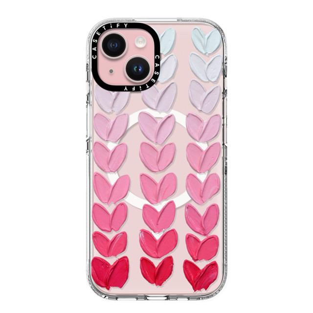 Ann Marie Coolick x CASETiFY iPhone 15 ケース クリア クリア ケース MagSafe対応 Pink Polka Daub Hearts