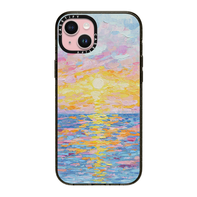 Ann Marie Coolick x CASETiFY iPhone 15 Plus Case Black Impact Case MagSafe Compatible Frosted Sunset