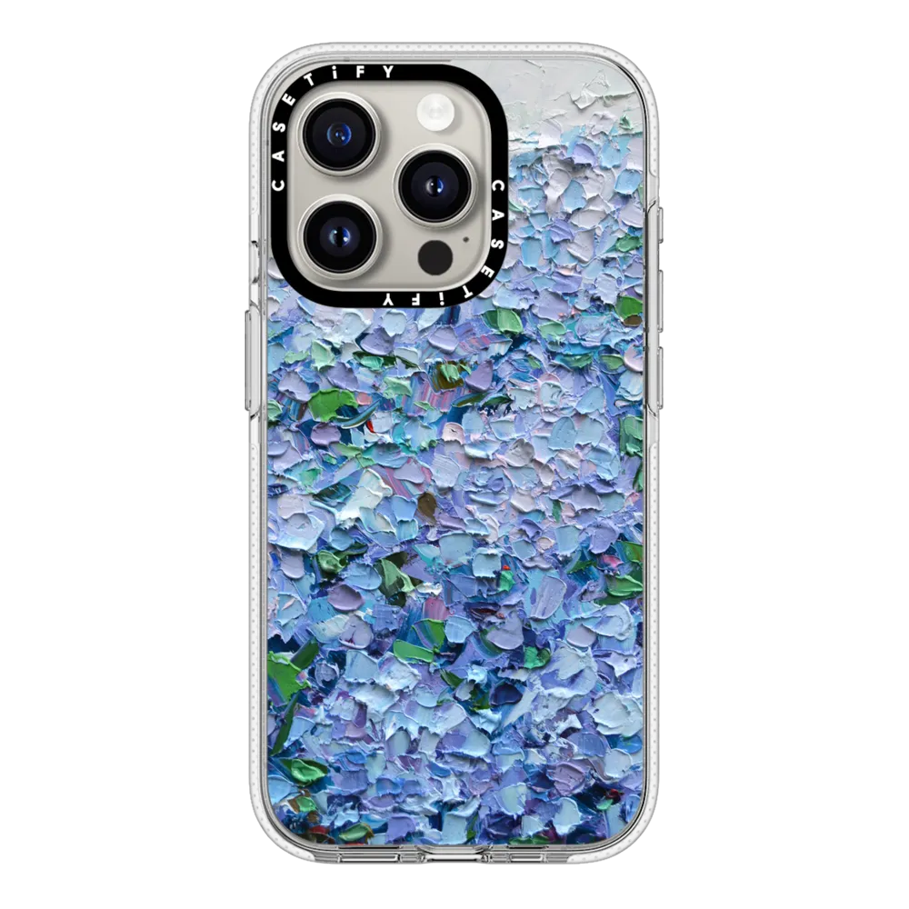 Clear iPhone 15 Pro Case MagSafe Compatible - Nantucket Blue Hydrangeas