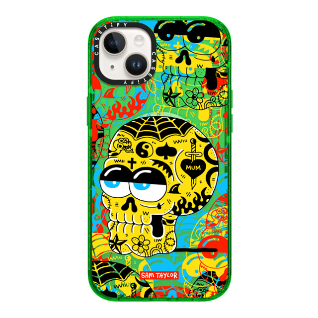 Sam Taylor x CASETiFY iPhone 14 Plus Case Pop Art グリーン インパクトケース MagSafe対応 Tattoo Skull Mother's Day Sam Taylor x CASETiFY iPhone 14 Plus Case Pop Art グリーン インパクトケース MagSafe対応 Tattoo Skull Mother's Day