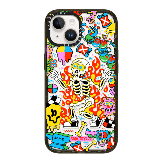 Sam Taylor x CASETiFY iPhone 14 ケース ブラック インパクトケース Skeleton Fire